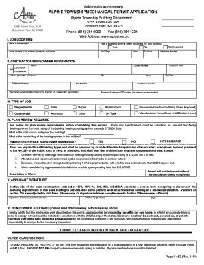 Fillable Online Alpine Townshipmechanical Permit Application Fax Email