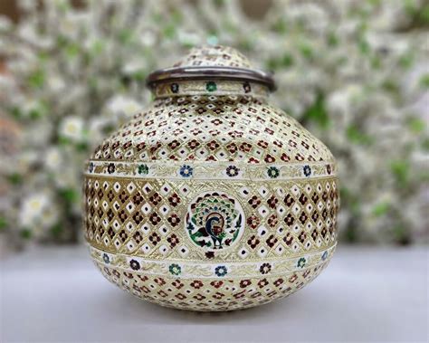 buy decorated mammat stainless steel matka  lid water pot