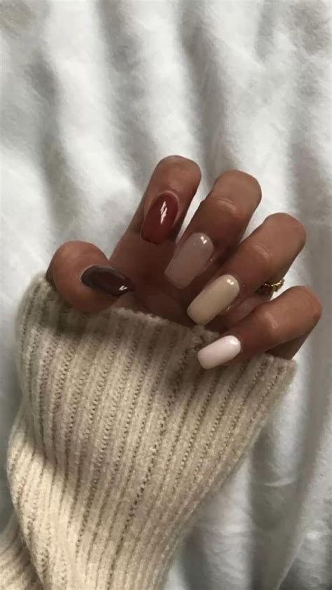 Nude Winter Nails Neutral Nails Brown Nail Aesthetic Fall Nail Inspo Tan Nails
