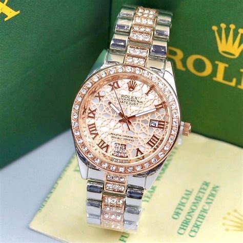 jual jam tangan wanita rolex rantai diamond tanggal aktif  box