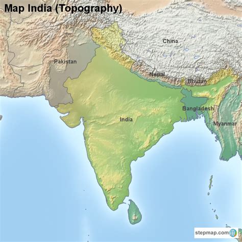 StepMap - Map India (Topography) - Landkarte für India