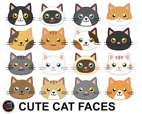 cat faces clipart cat heads clipart cat  kittens clipart kitty