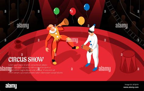 Circus Show With Clowns Performance In Rays Of Spotlight Isometric