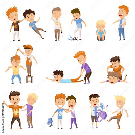 kids bullying set childish bullies  verbal  physical conflict
