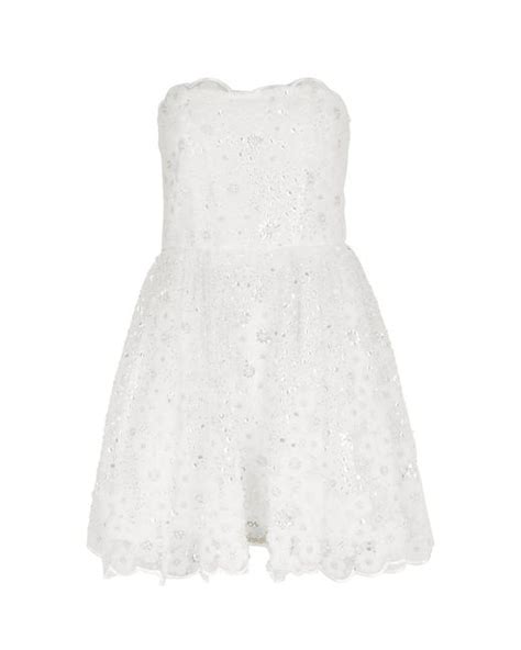 Self Portrait Embellished Strapless Tulle Mini Dress In White Lyst