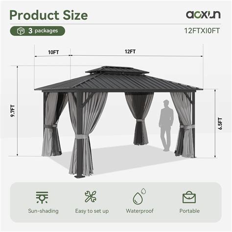 Aoxun 10 X12 Hardtop Gazebo Aluminum Frame Steel Roof Outdoor Pavilion With Netting