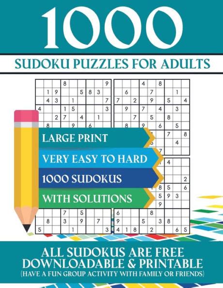 1000 Sudoku Puzzles For Adults Sudokus Games For Adults Very Easy To Hard Levels With