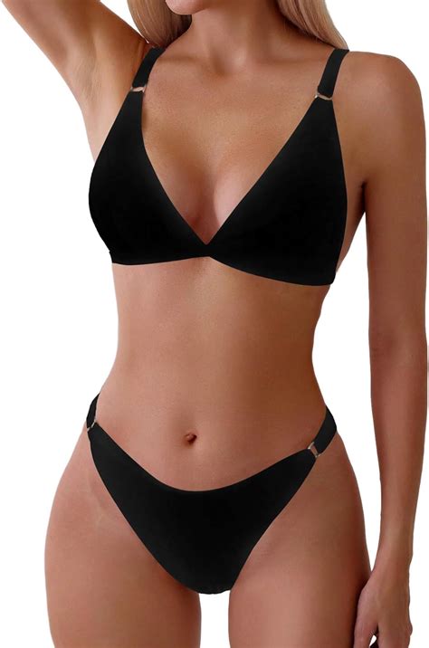 Amazon Zaful Women S Piece Floral Print Swimsuit Triangle String High Cut Bikini Sets