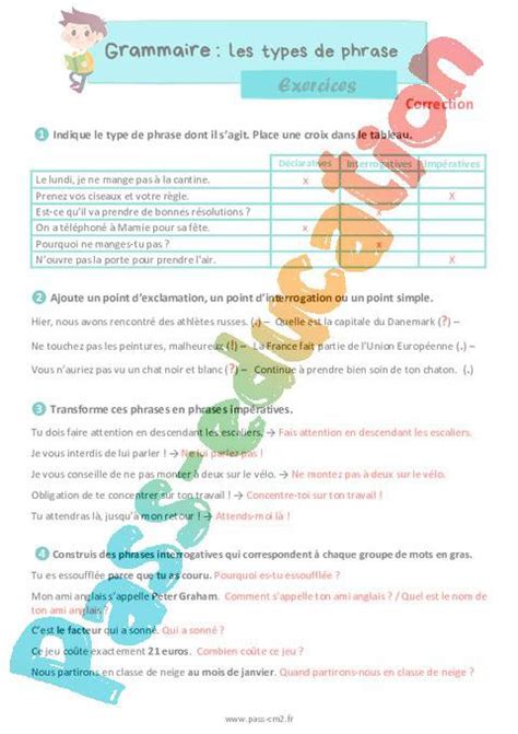 Les Types De Phrase Exercices De Grammaire Pour Le Cm Pdf