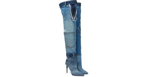 Dolce Gabbana Cardinale 105 Denim Over The Knee Boots In Blue Lyst