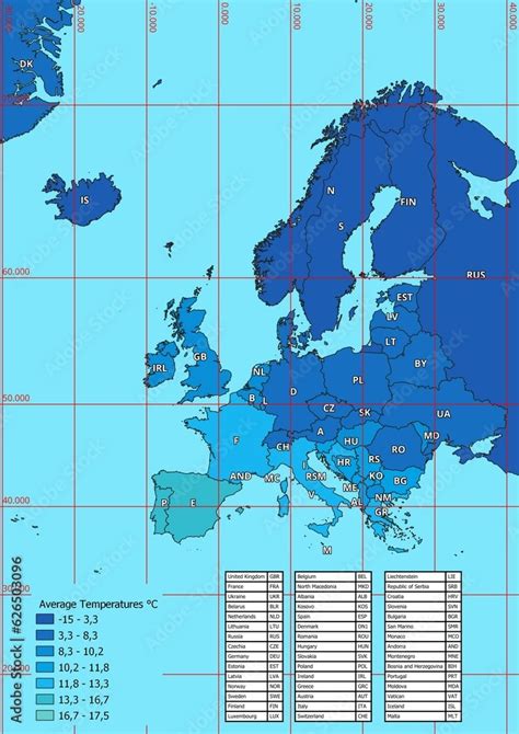 Europe map of average annual temperatures Stock Illustration | Adobe Stock