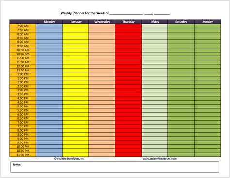 study schedule templates ms excel format