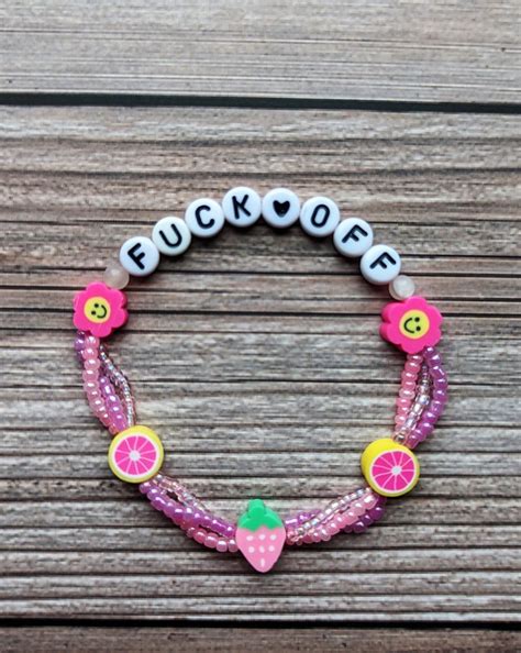 Fuck Off Bracelet Vulgar Jewelry Fuck Bracelet Clay Fruit Bracelet Funny Word Bracelet