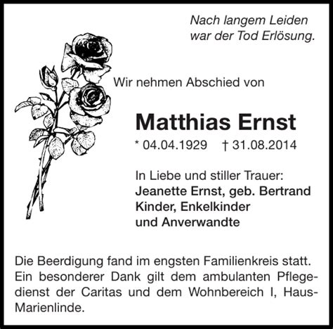 Traueranzeigen Von Matthias Ernst Aachen Gedenkt