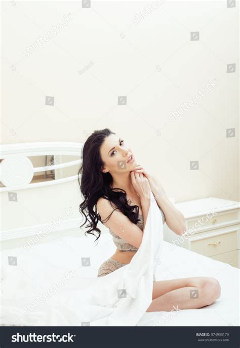 Sexy Beautiful Brunette Woman Lying Bed Stock Photo 374933179 Shutterstock