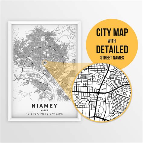 Printable Map of Niamey, Niger With Street Names Instant Download City ...