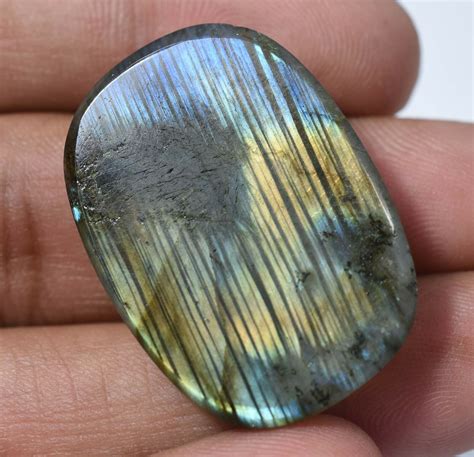 53 95 CT Naturel Multi Feu Labradorite Ggl Certifié Ovale Cabochon