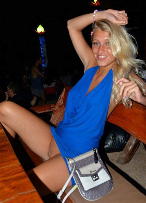 Horny Blonde Girlfriend Shows Upskirt At The Bar