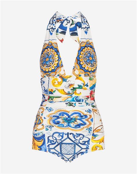 Dolce & Gabbana - Majolica-print one-piece swimsuit ($695) | Dolce and