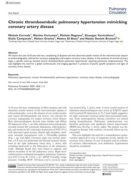 Pdf Chronic Thromboembolic Pulmonary Hypertension Mimicking Coronary