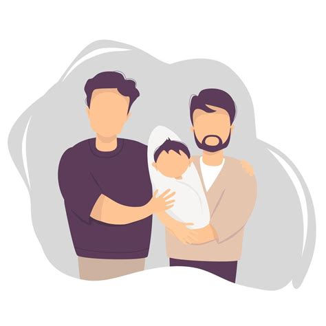 pareja gay masculina adoptando bebé dos hombres felices con niño recién nacido ilustración