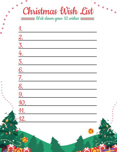 Free Printable Christmas Wish List Templates