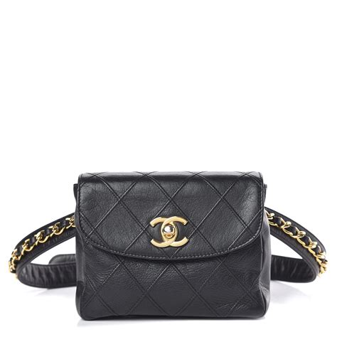 CHANEL Calfskin Quilted Flap Waist Belt Bag Black 494815