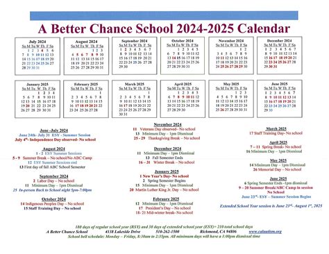 A Better Chance School 2024-2025 Calendar « California Autism Foundation