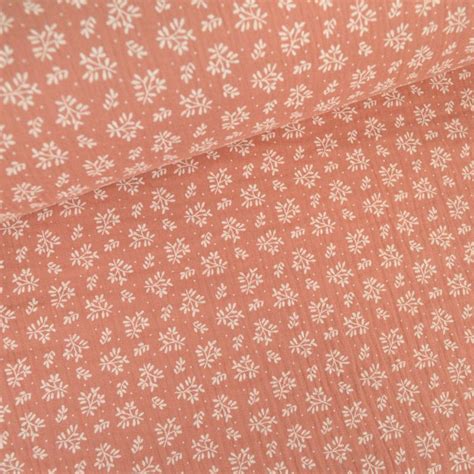 Tissu Double Gaze Meesya Coton Motif Fleurs Marsala Oeko Tex