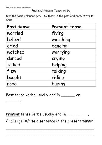 Past and Present Tense Worksheet | Teaching Resources