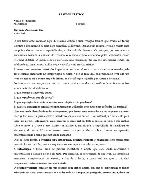 Guia Prático para Resumo Crítico | PDF | Abstract (resumo) | Crítica