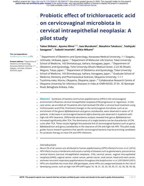 Pdf Probiotic Effect Of Trichloroacetic Acid On Cervicovaginal