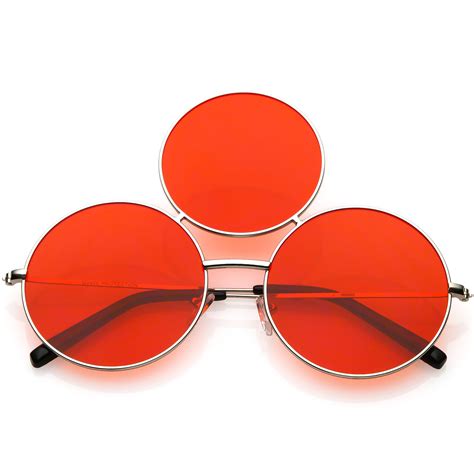 Oversize Circle Third Eye Sunglasses Slim Arms 56mm Silver Red