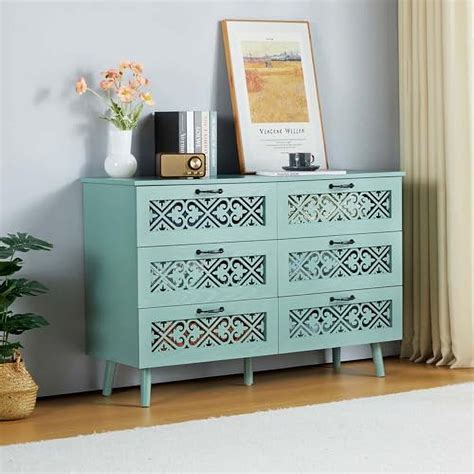 TJUNBOLIFE 6 Drawer Dresser Modern Dresser With Metal Handles Wood