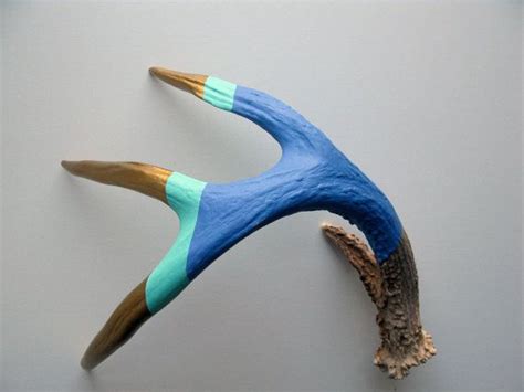 Gold Aqua And Blue Striped Painted Antler Large Etsy