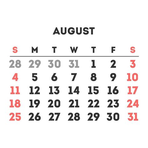 august  month calendar vector illustration  vector art