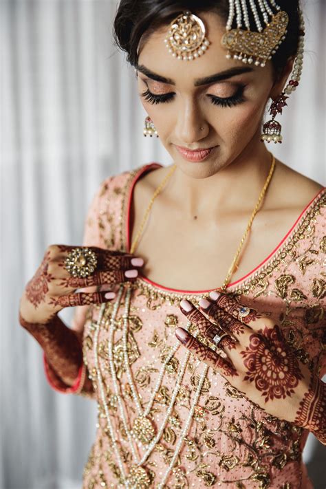 Beautiful soft pink and gold Indian Wedding dress and nails. | Pink