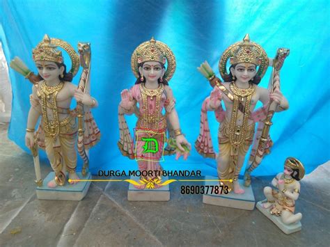 White Painted Makrana Marble Ram Darbar Statue For Worship Size 12