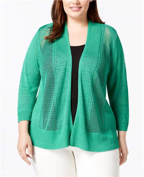 Alfani Plus Size Mixed Stitch Open Front Cardigan Created For Macy S And Reviews Sweaters