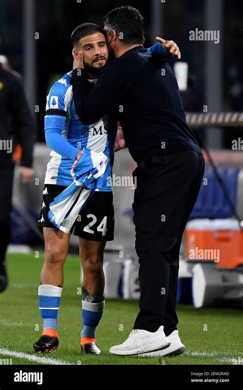 Lorenzo Insigne Of Ssc Napoli Celebrates With Gennaro Gattuso After