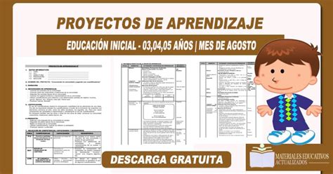 Proyectos de aprendizaje para inicial 03 04 05 años Mes de Agosto