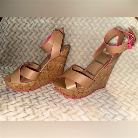Elle Shoes Elle Nude Neon Pink Ankle Strap Cork Wedge Shoes Poshmark