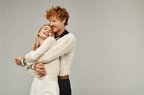 Joyful Redhead Man Embracing Smiling Blonde Stock Photo Image Of Refined Relationship 308180314