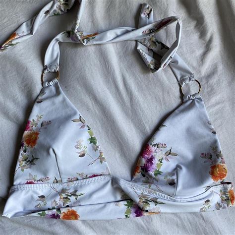 Floral Bikini Top Gold Rings Size Not Given Depop