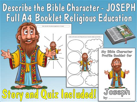 Joseph Bundle Describe The Character Booklet Joseph Story Quiz Worksheets Re Christianity