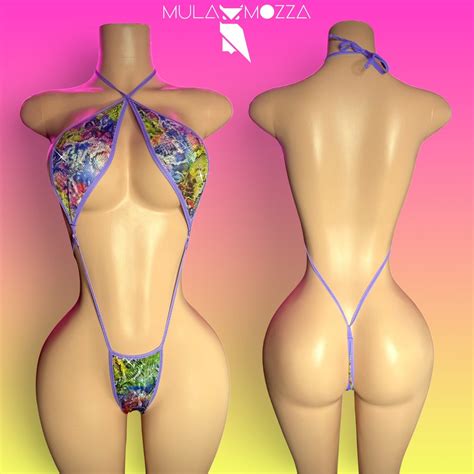 Exotic Dancewear Slingshot Bikini Rainbow One Piece Swimsuit