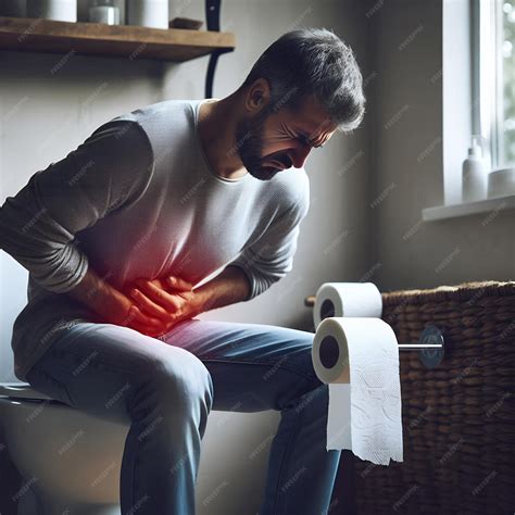 Person holding stomach in pain clutching toilet paper experiencing