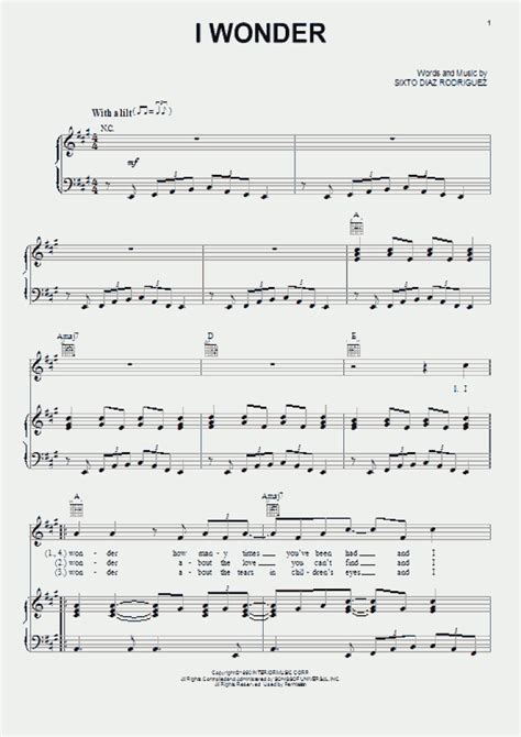 I Wonder Piano Sheet Music Onlinepianist