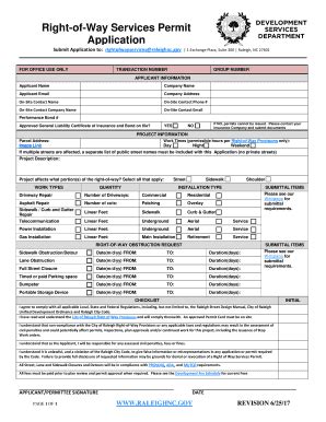 Fillable Online Raleighnc Right Of Way Obstruction Permit Application