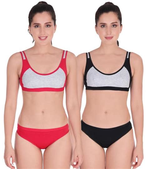 Buy In Curve Women S Pink Black Cotton Bra Panty Set For Lingerie Set Undergarments Nightwear